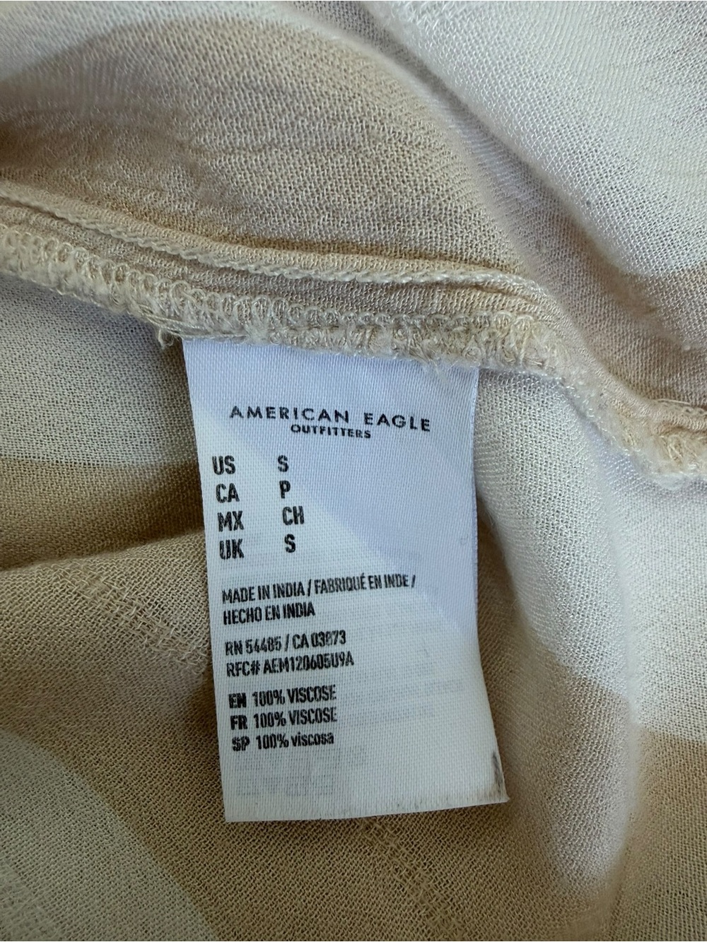 American Eagle Top Beige Stripe Button-Front short sleeve blouse Small - Picture 11 of 12